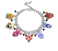 FIVE NIGHT'S AT FREDDY'S FNAF ENAMEL 7 CHARM AND BEAD SILVERTONE BRACELET