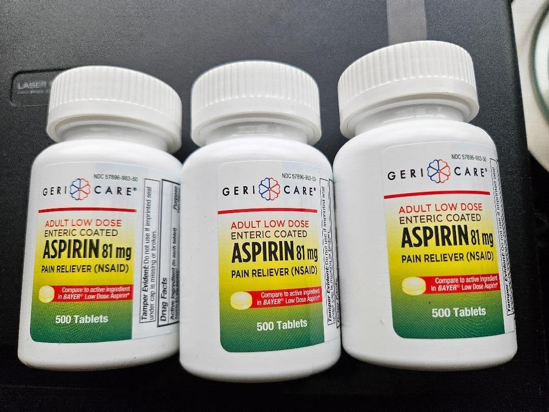 Gericare low dose aspirin 81mg enteric coated (3) bottles 500 tablets