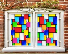 3D Colored Squares A03 Window Film Print Sticker Cling Stained Glass UV Zoe