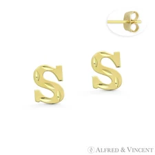 Initial Letter "S" Petite Baby Stud 14k Yellow Gold Stamping Push-Back Earrings