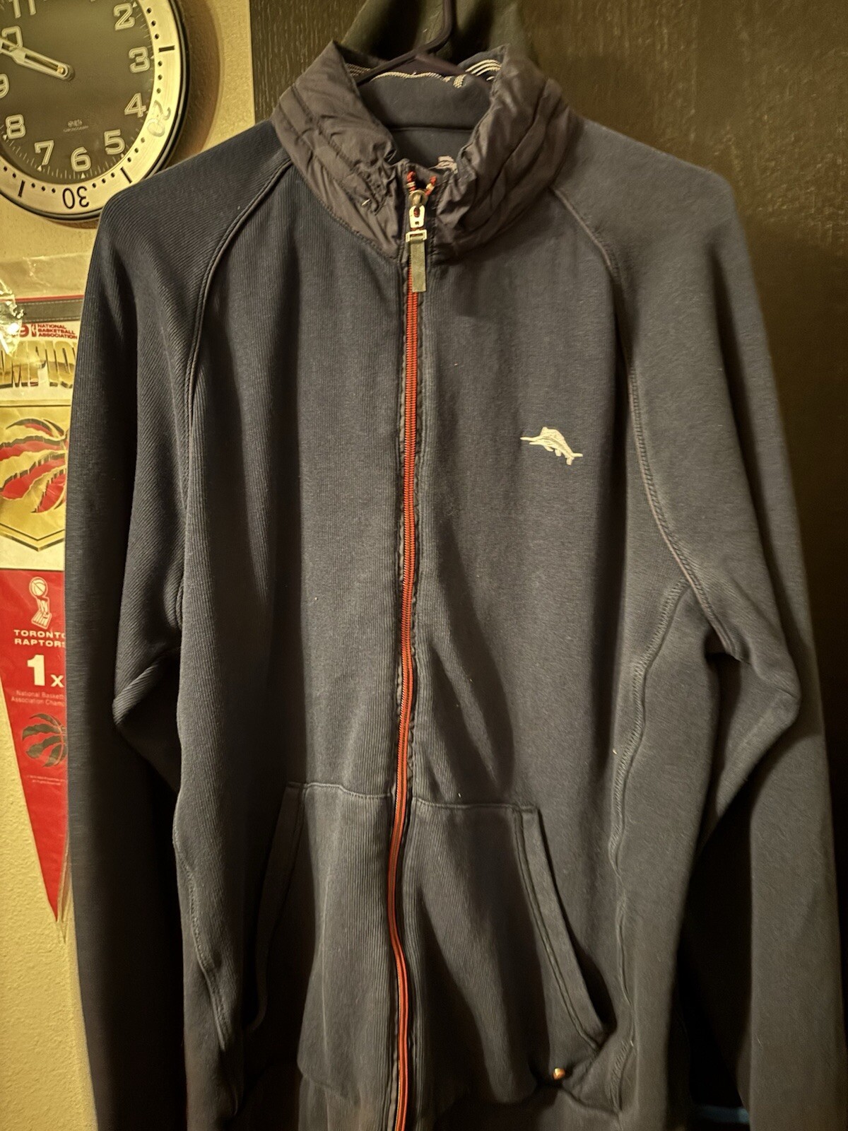 Tommy Bahama Men's Relax Jacket Size L Blue Full Zip with Kangaroo Pocket & Hidden Hood