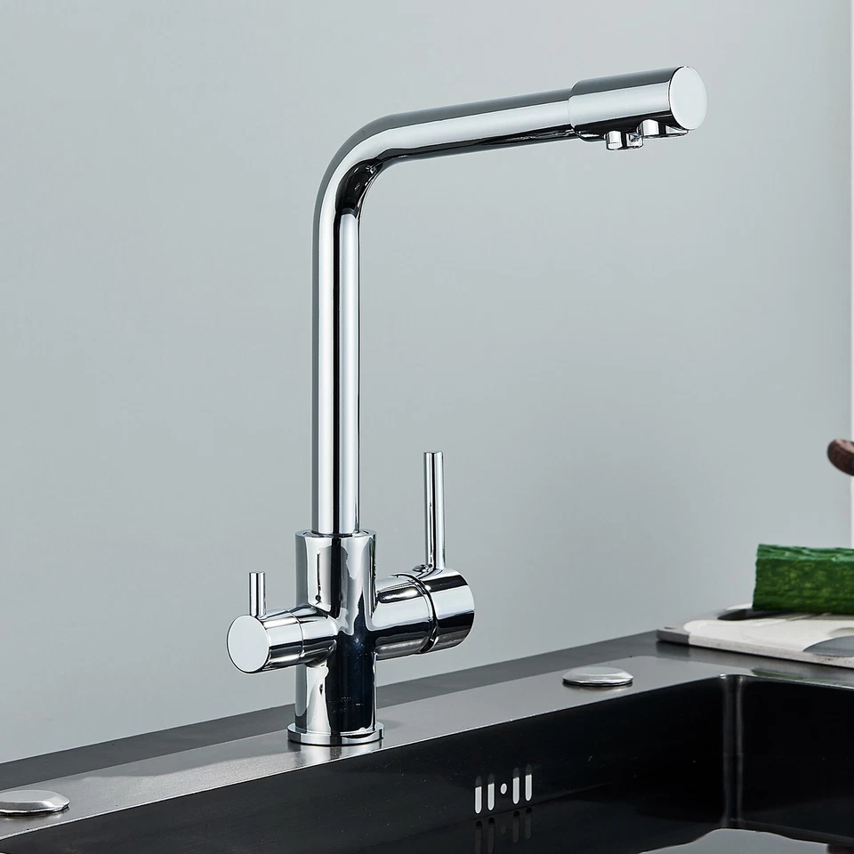 Dual Lever 3 Way Filter Kitchen Taps 3 in 1 Drinking Purifier Water Taps Chrome - Image 3 of 4