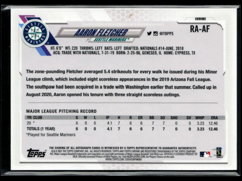 2021 Topps Chrome Rookie Autographs #RA-AF Aaron Fletcher RC - Image 2 of 2