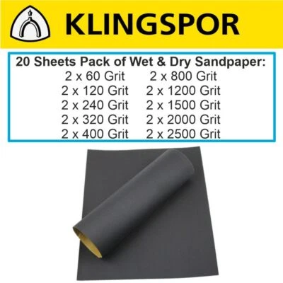 20x WET AND DRY SANDPAPER KLINGSPOR Sand Paper Waterproof Paper Car Paint Repair