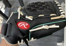 RAWLINGS WFP115MT Softball Glove 11.5  FAST PITCH Left Black  Teal Stripes NICE