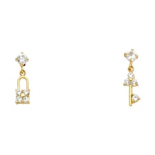 Ioka - 14K Yellow Gold CZ Lock & Key Symbol Screw Back Stud Earrings