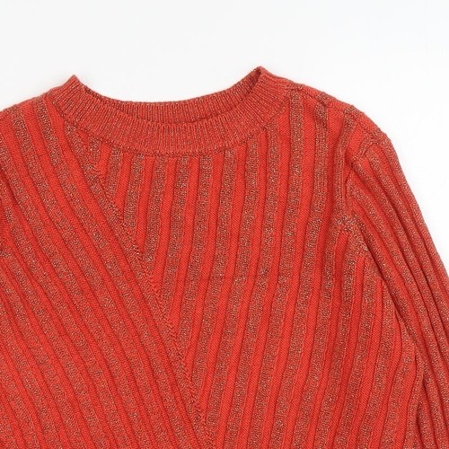 Saint Tropez Womens Orange Crew Neck Striped Acrylic Blend Jumper Size S - Picture 4 of 12