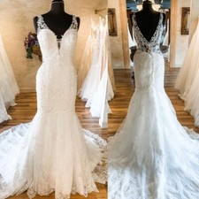 Boho Mermaid Wedding Dresses Lace Appliques Court Train Tulle Bridal Gowns