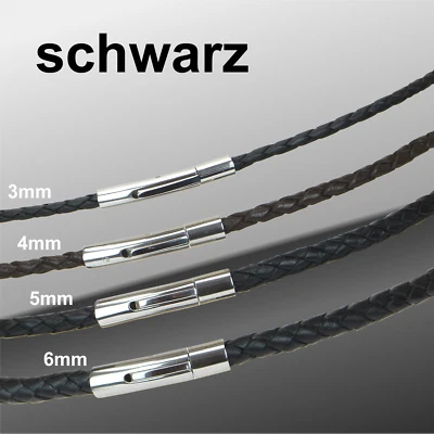 Lederkette Halskette Armband geflochten mit Verschluß Edelstahl Unisex 18-70cm - Bild 1 von 4