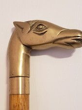 Brass Horse Head 3 part Wood Cane Walking Stick up to 3 Feet Tall Metal Bands