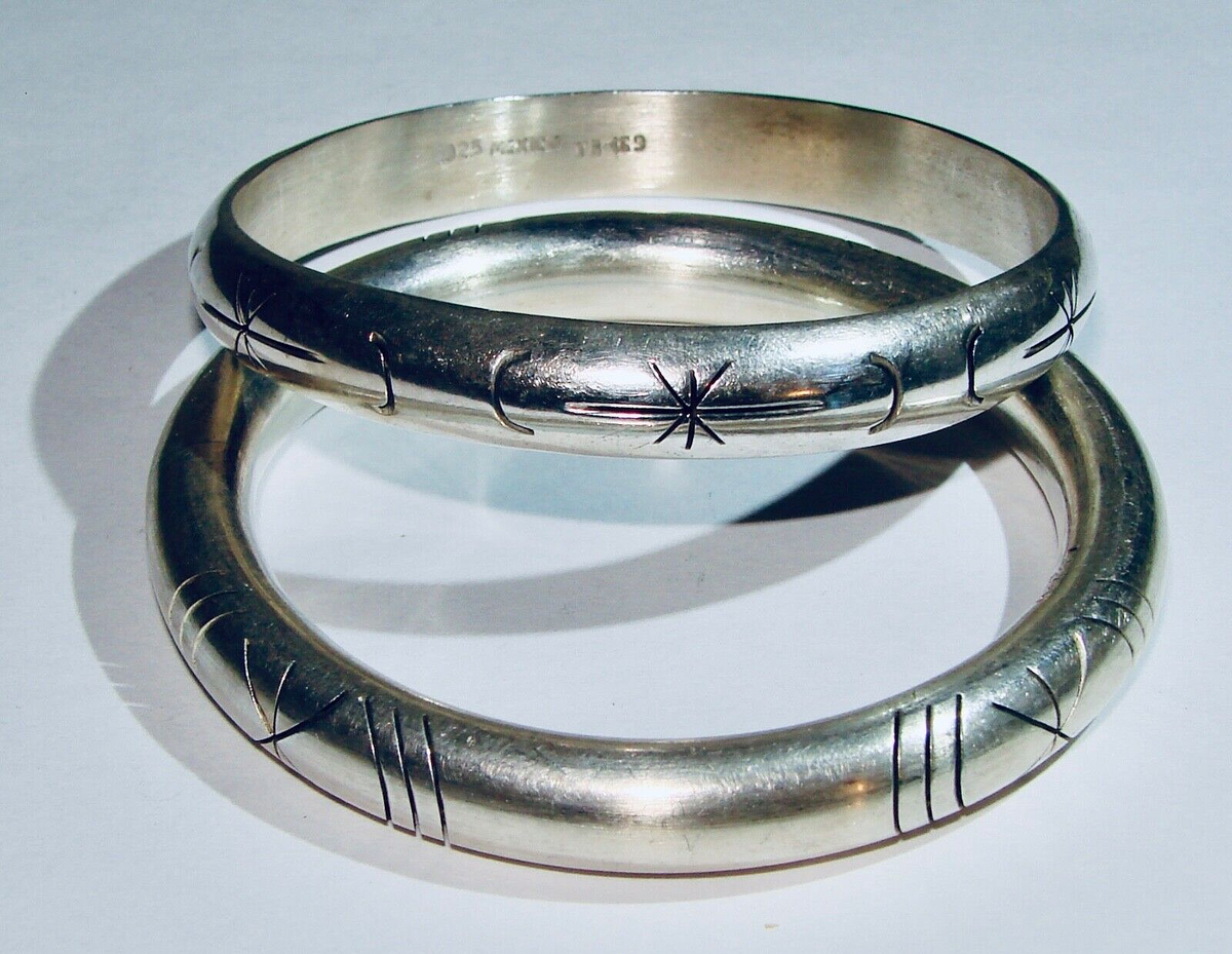 2 STERLING SILVER MEXICO BANGLE ROUND BRACELETS 925 TR-169 TAXCO