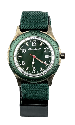 Eddie Bauer Men's Watch Green Dial And Band - Nylon Banded Sport - New Battery - Afbeelding 1 van 5