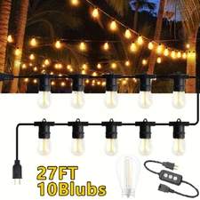 27FT LED Outdoor String Light Shatterproof Patio Yard Garden Porch Party Lights