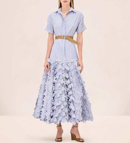 Women ALEXIS Collared Striped Short Sleeve Shirt Midi Dress