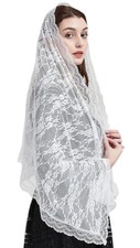 Chapel Veil Rectangle Bridal Lace Floral Embroidery Tulle Shawl Scarf for Wed...