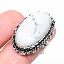 Natural Howlite Gemstone Handmade 925 Sterling Silver Ring Size 9 US 