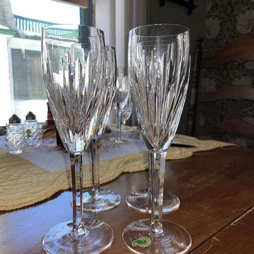 Vintage Lot Of 4 Waterford Crystal Champagne Flutes 8.5”