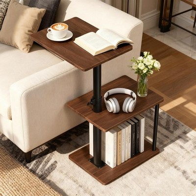 Swivel Side Table for Couch Arm, Height Adjustable C Shaped End Table for Rec...