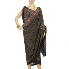 Sanskriti Vintage Black Dupatta Long Stole Pure Silk Embroidered Printed Scarves