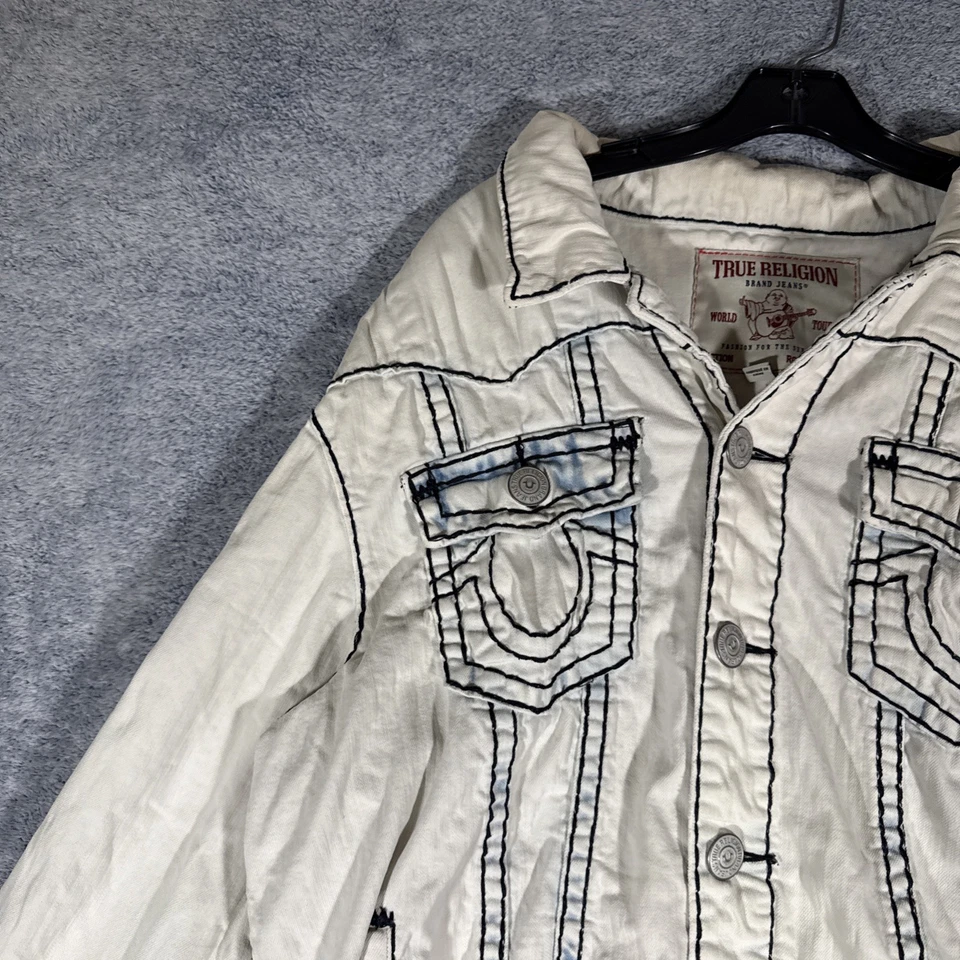 Jaqueta jeans True Religion Jimmy masculina 3XL azul lavagem leve caminhoneiro faroeste - Imagem 3 de 4