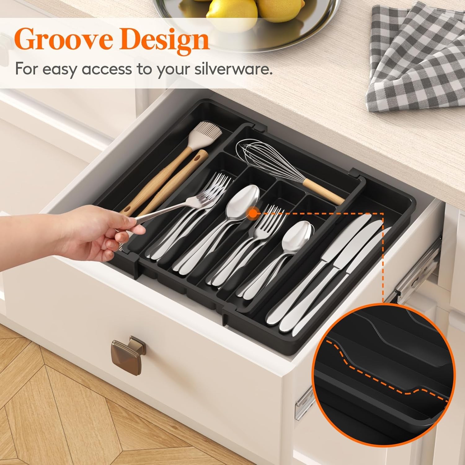 Lifewit Silverware Drawer Organizer, Expandable Utensil Tray for Kitchen, BPA Fr