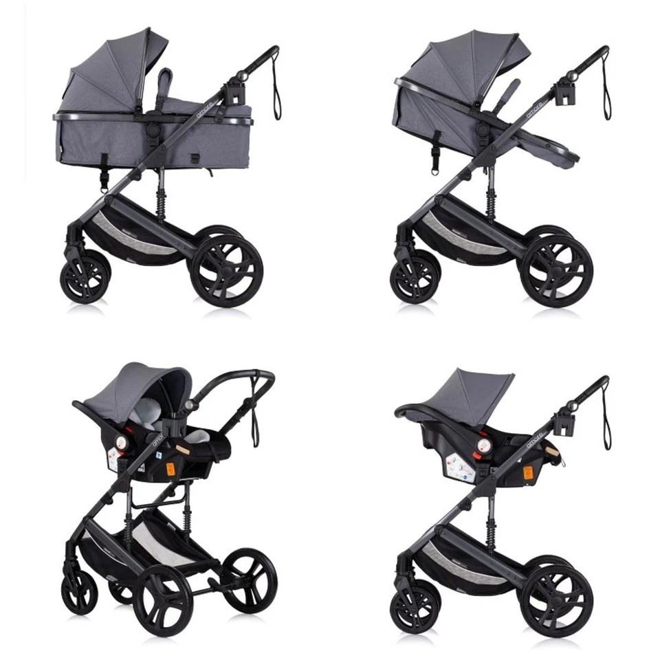 B-Ware Chipolino Kinderwagen 3 in 1 Amore Babyschale Adapter grau gemustert - Bild 4 von 4