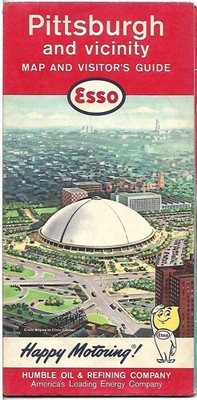 1964 ESSO HUMBLE OIL Road Map PITTSBURGH Civic Arena Schenley Park Pennsylvania