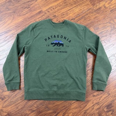 Patagonia Sweater Mens M Green Uprisal Crew Neck Arched Fitz Roy Bear 39544