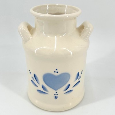 Vtg Homco Ceramic Milk Can Vase Blue Heart Farmhouse Cottagecore