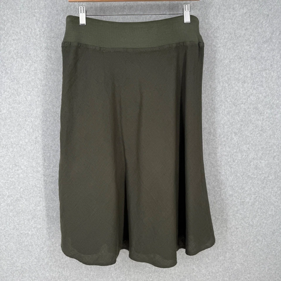 Три точки женщин Midi длины льняной юбки размер L оливковый зеленый тянуть на сделано в США - Изображение 3 из 4