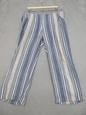 Counterparts Pants Women Large Linen Blend Wide Leg Striped Coastal Beachy Vacay