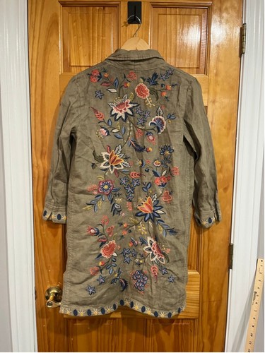 Johnny Was Tiwa Oversized Floral Embroidered Relaxed Linen Open Cardigan Size XS - Picture 4 of 5