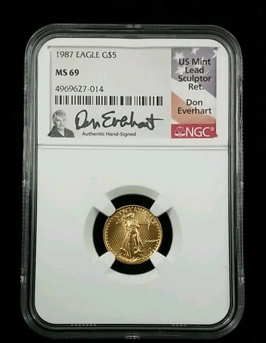 1987 Gold Eagle $5 NGC MS 69  1/10 oz Don Everhart Signature Label 6786