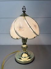 Vintage 3-Way Gold Tone Touch Accent Lamp 6 Swoop Blue Floral Glass Panels 16