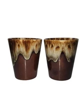Set of 2 Vintage 3.5" Stoneware Studio Pottery Cups Mugs Brown Drip Glaze #1