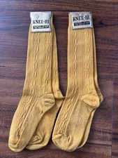 Vintage 60 s 70 s Socks Knee Hi High Nylon Mustard Yellow Girls 4-6.5 NOS NWT