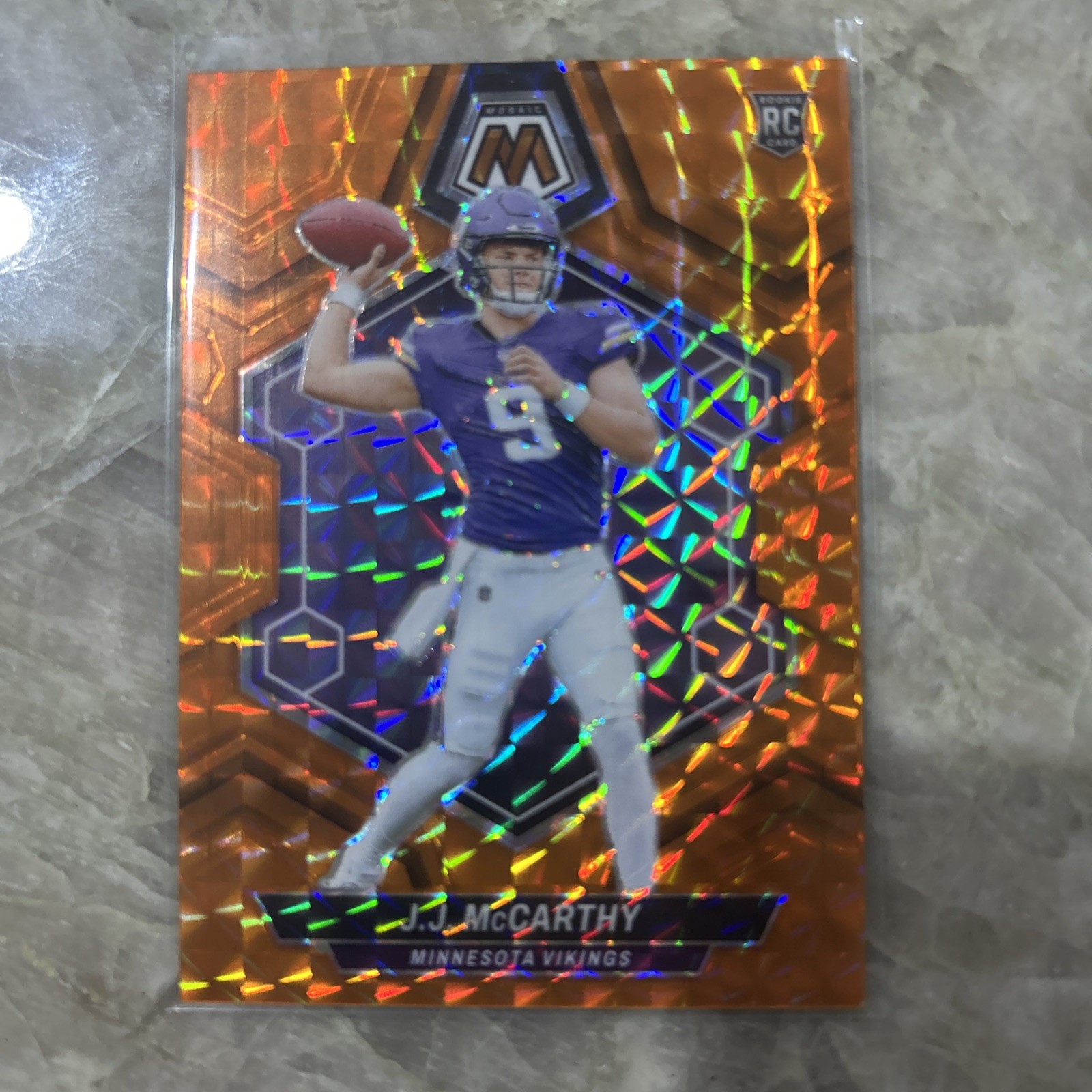 2024 Panini Mosaic Rookies J.J. McCarthy #310 Orange Mosaic Prizm /199 (RC)