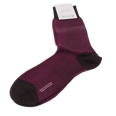 Pantherella NWD Santos Dress Socks Size M in Black & Purple Pinstripes Cotton