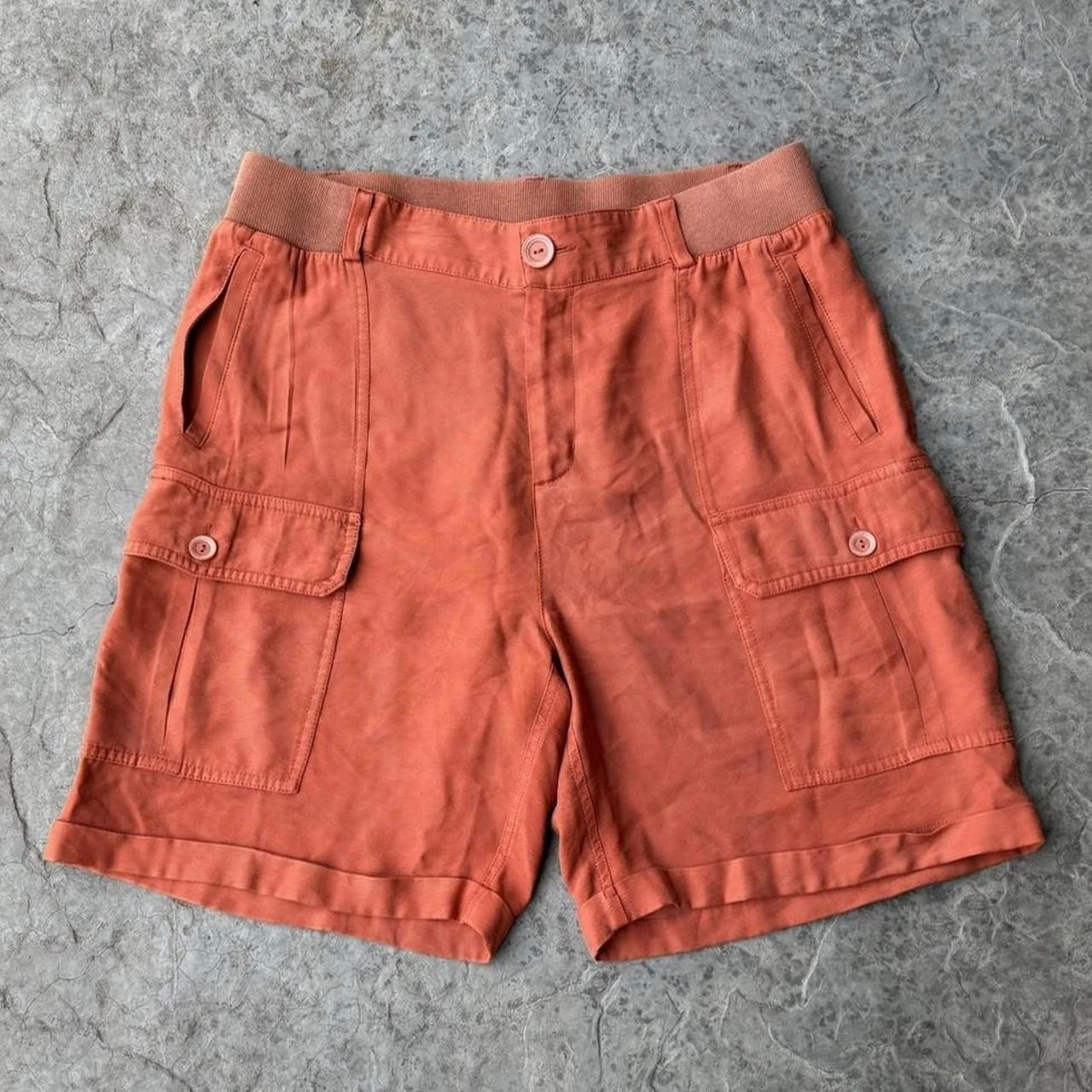 Women's Soft Surroundings Orange High-Rise Rayon Blend Zip Cargo Bayside Shorts