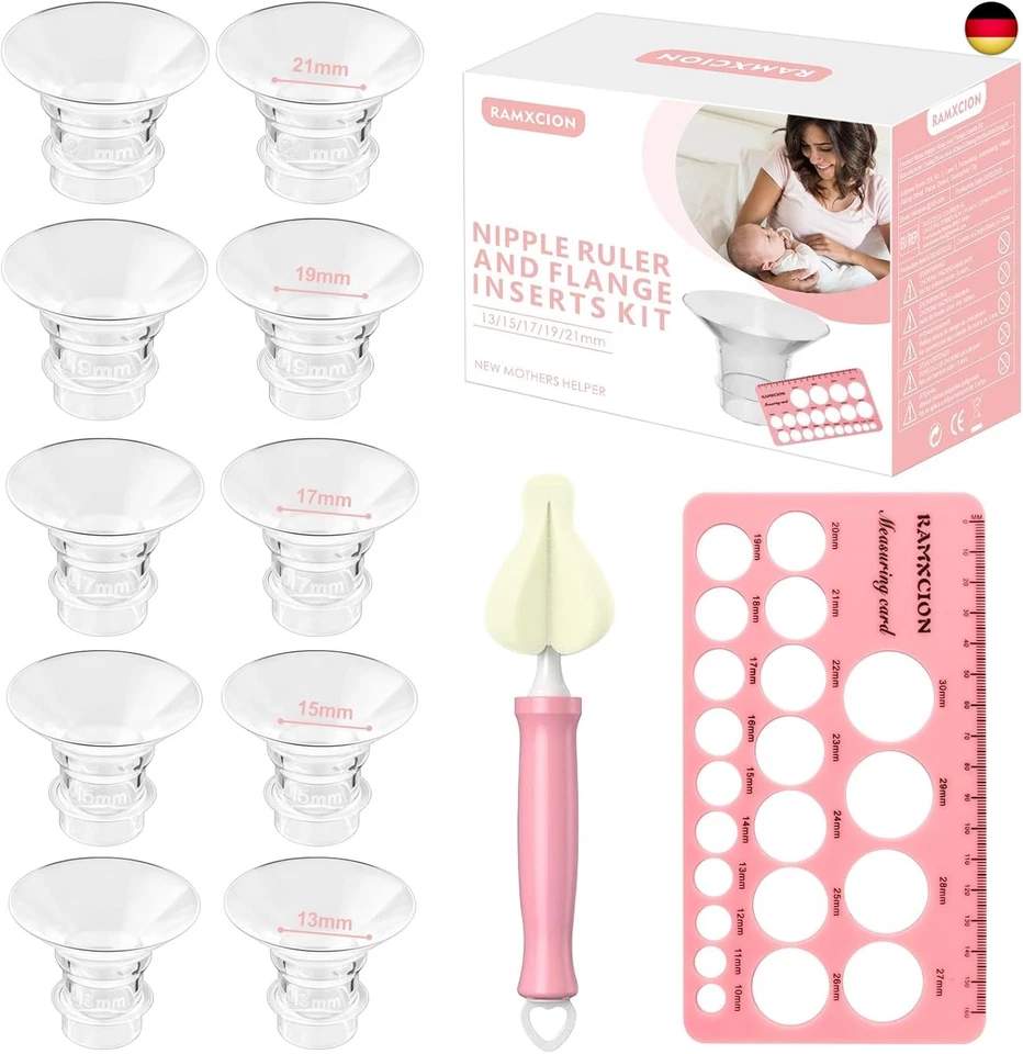 RAMXCION Flanschgrößen-Set 10 Stück 13/15/17/19/21mm Mit Brustwarze-Messkarte & Re
