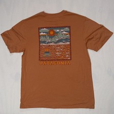 Patagonia Shirt Mens Medium Orange Summit Road Organic Cotton Graphic Mountains