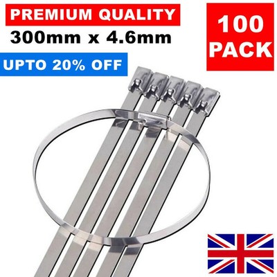 100 x 300 MM X 4,6 MM EDELSTAHL METALL KABELBINDER WRAP HITZE AUSPUFF REISSVERSCHLUSS BINDER