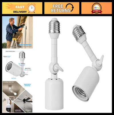2-Pack Heavy Duty Light Socket Extender, 360° Adjustable E26/E27 Adapter for Bul