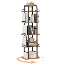 Rotating Bookshelf 5 Tier Spinning Bookcase Tower 360 Display Narrow Tall