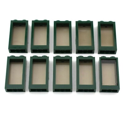 TCM BRICKS Dark Green 1x2x3 Flat Front Windows Trans-Black Glass X10 Compatible 