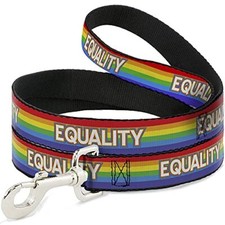 Dog Leash Equality Stripe Rainbow White 4 Feet Long 1.0 Inch Wide