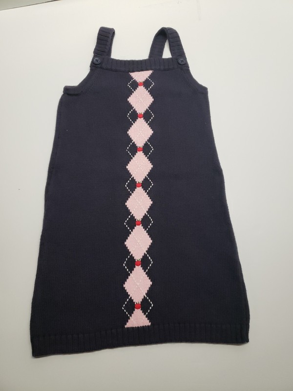 Gymboree Prep School argyle sweater jumper navy pink dress girl size 6