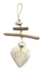 Driftwood Garland Heart w/ White Stone 12" White  lis3100630w