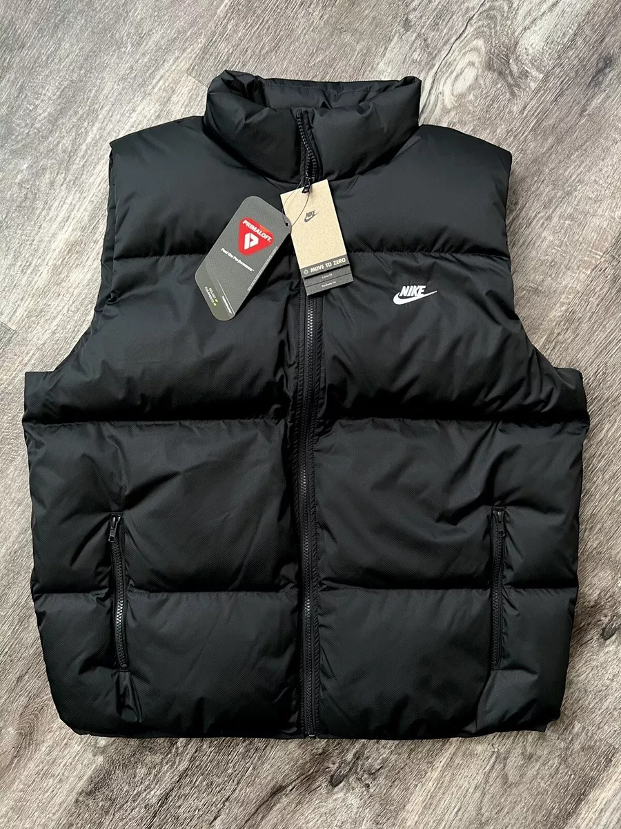 Nike Sportswear Club PrimaLoft PUFFER Down Vest Black White Logo Tech Men  sz M