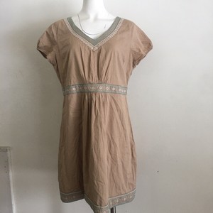 Boden Women S Dress 14 Or Xl Tan Brown Turquoise Embroidered